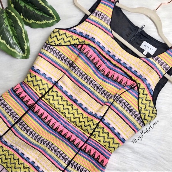 Milly Rare Neon Woven Aztec Striped Mini Dress - Picture 2 of 12